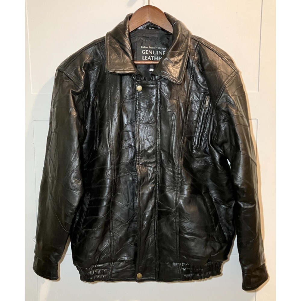 Navarre Leather Co Italian Stone Design Mens Leather Jacket Medium Bomber Grunge